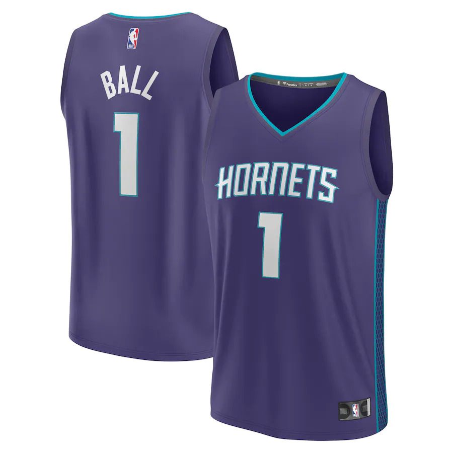 Men Charlotte Hornets #1 LaMelo Ball Fanatics Branded Purple 2022-23 Fast Break Replica NBA Jersey->charlotte hornets->NBA Jersey